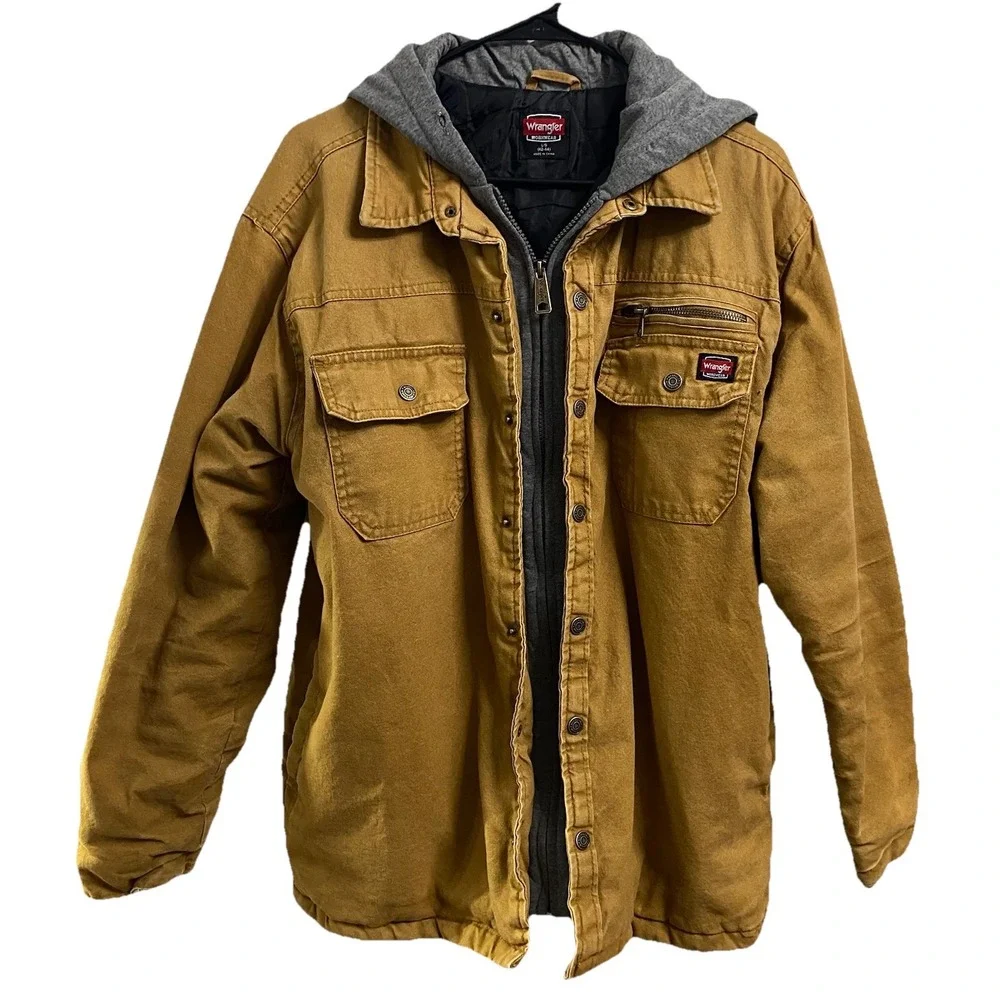 Wrangler Men's Workwear‎ Quilted Lined Coat Hooded Duck Brown Jacket L(42-44) - Picture 2 of 6